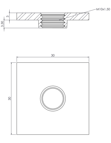 Welding plate WPQ, 30x30x3, M10, AISI 316