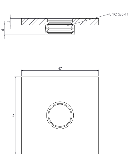 Welding plate WPQ, 47x47x4, UNC 5/8, AISI 316