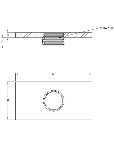 Welding plate WPQ, 60x30x4, M16, AISI 316