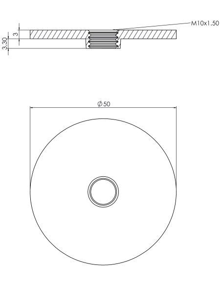 Welding plate round Ø50x3, M10, AISI 316