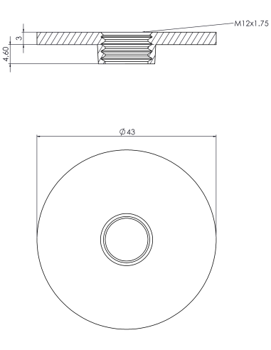 Welding plate round Ø43x3, M12, AISI 316