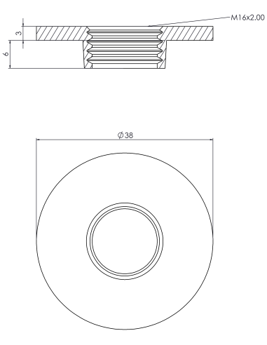 Welding plate round Ø38x3, M16, AISI 316