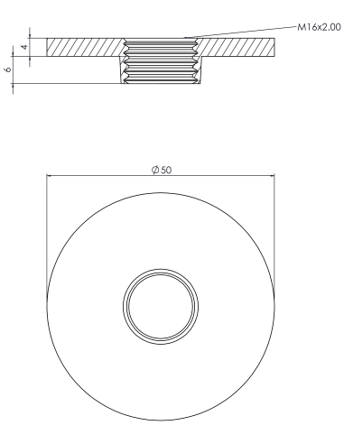 Welding plate WPR Ø50x4, M16, AISI 316