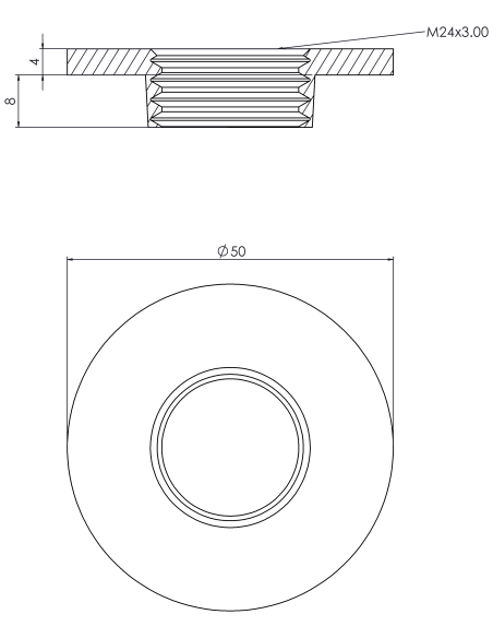 Welding plate round Ø50x4, M24, AISI 316