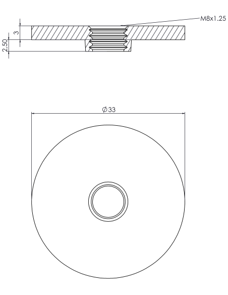 Welding plate WPR Ø33x3, M8, AISI 316
