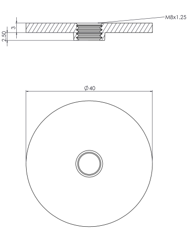 Welding plate round Ø40x3, M8, AISI 316