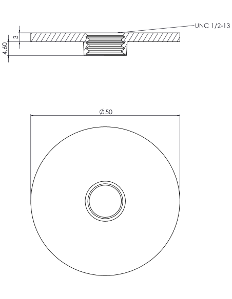 Welding plate round Ø50x3, UNC 1/2, AISI 316