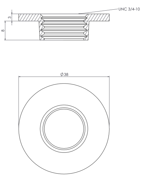 Welding plate round Ø38x3, UNC 3/4, AISI 316