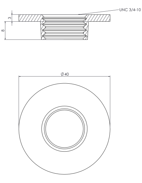 Welding plate round Ø40x3, UNC 3/4, AISI 316