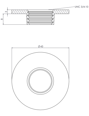 Welding plate round Ø43x3, UNC 3/4, AISI 316