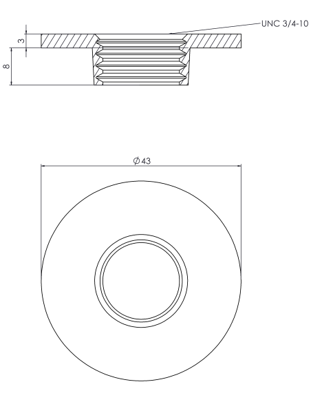 Welding plate round Ø43x3, UNC 3/4, AISI 316