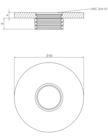 Welding plate round Ø50x4, UNC 3/4, AISI 316