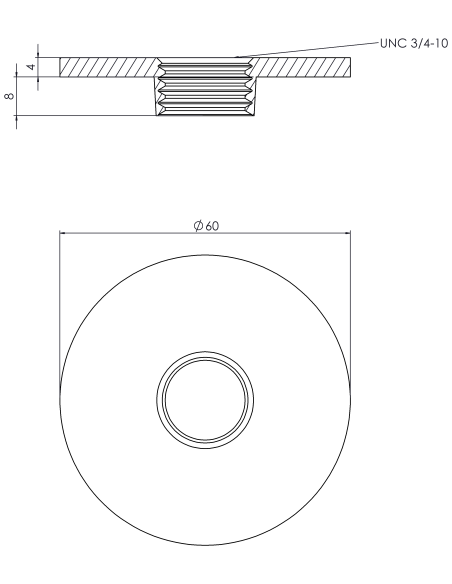 Welding plate round Ø60x4, UNC 3/4, AISI 316