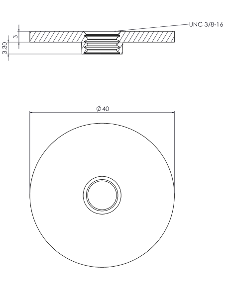 Welding plate round Ø40x3, UNC 3/8, AISI 316