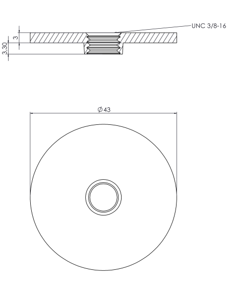 Welding plate round Ø43x3, UNC 3/8, AISI 316