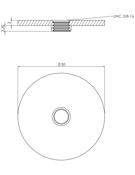 Welding plate round Ø50x3, UNC 3/8, AISI 316