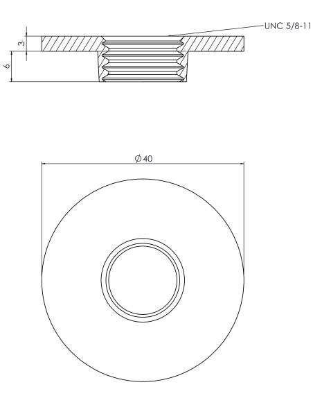 Welding plate round Ø40x3, UNC 5/8, AISI 316