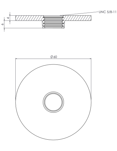 Welding plate round Ø60x4, UNC 5/8, AISI 316