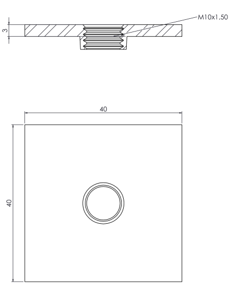Welding plate WPQ, 40x40x3, M10, AISI 304