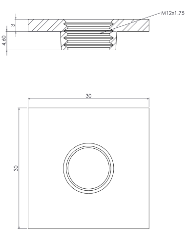 Welding plateWPQ, 30x30x3, M12, AISI 304