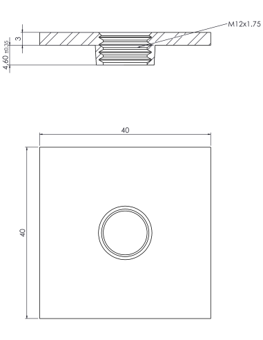 Welding plate WPQ, 40x40x3, M12, AISI 304