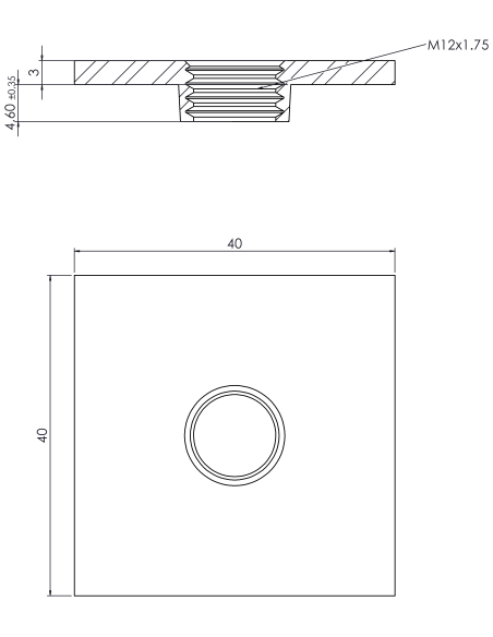 Welding plate WPQ, 40x40x3, M12, AISI 304