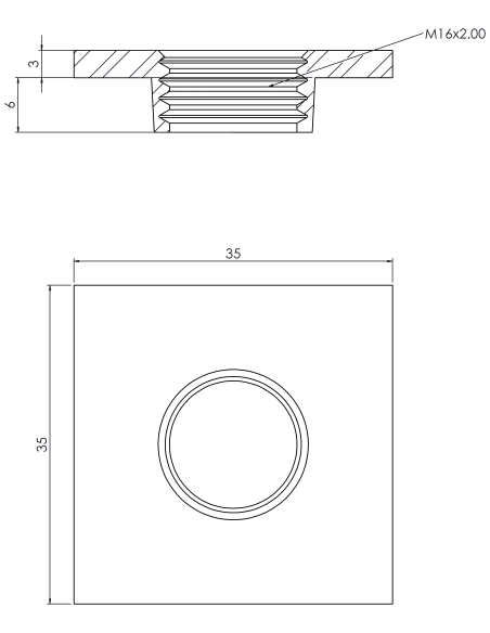 Welding plateWPQ, 35x35x3, M16, AISI 304