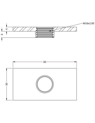 Welding plateWPQ, 60x30x4, M16, AISI 304