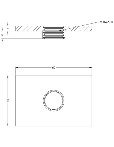 Welding plateWPQ, 60x40x4, M16, AISI 304