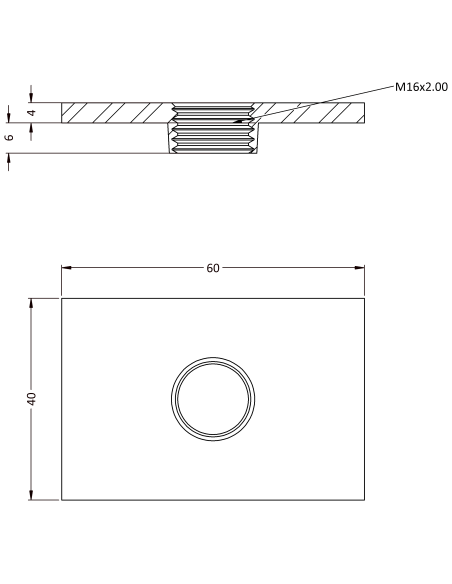 Welding plateWPQ, 60x40x4, M16, AISI 304