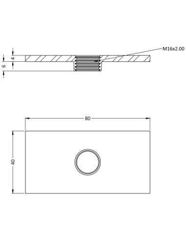 Welding plateWPQ, 80x40x4, M16, AISI 304
