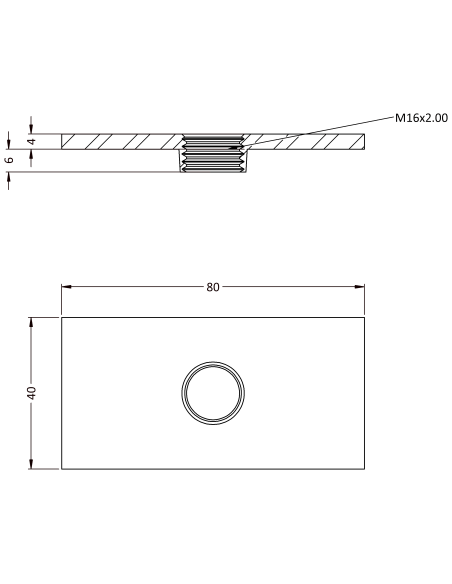 Welding plateWPQ, 80x40x4, M16, AISI 304