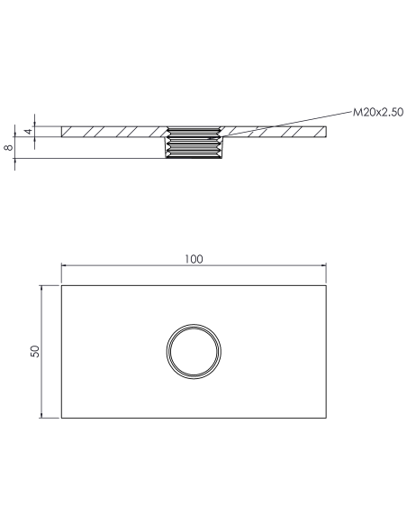 Welding plate WPQ, 100x50x4, M20, AISI 316