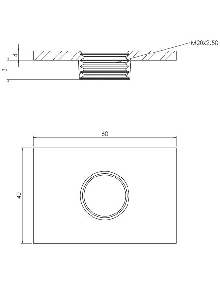 Welding plateWPQ, 60x40x4, M20, AISI 304