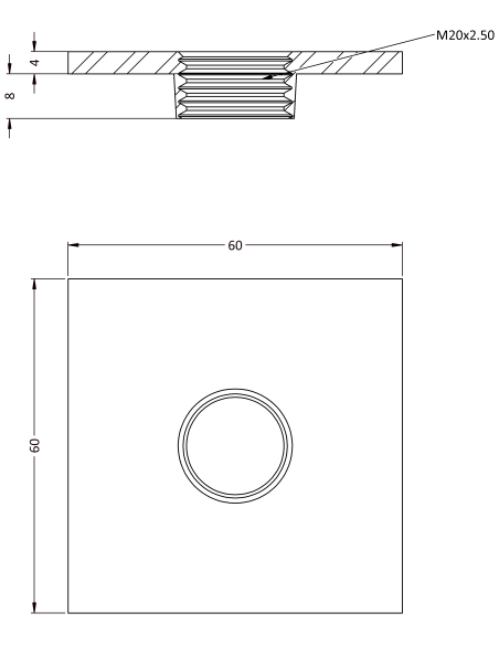 Welding plateWPQ, 60x60x4, M20, AISI 304