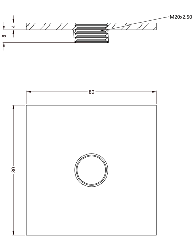 Welding plateWPQ, 80x80x4, M20, AISI 304