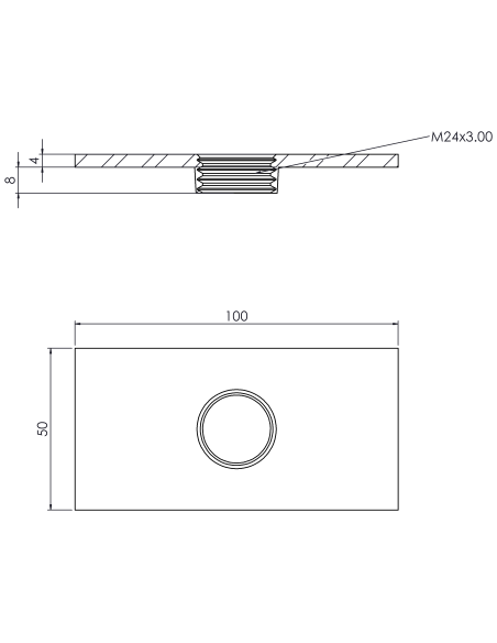 Welding plateWPQ, 100x50x4, M24, AISI 316