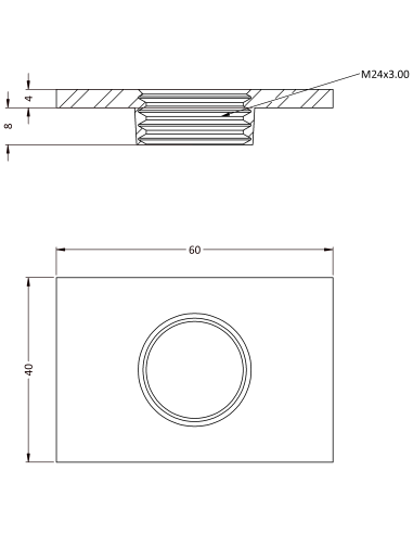 Welding plateWPQ, 60x40x4, M24, AISI 304