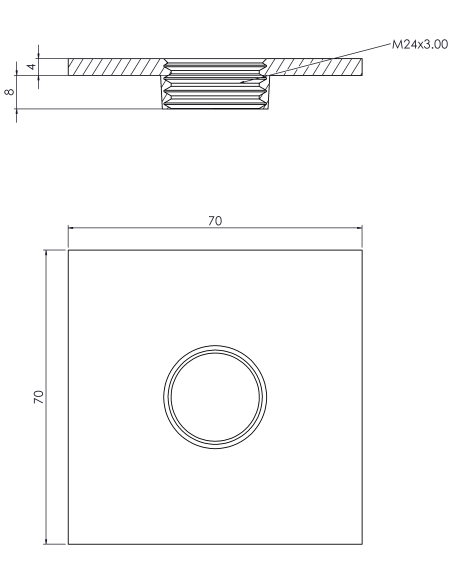 Welding plate WPQ, 70x70x4, M24, AISI 316