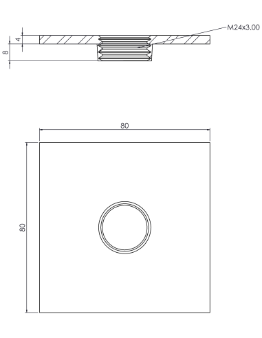 Welding plateWPQ, 80x80x4, M24, AISI 304