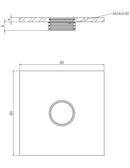 Welding plateWPQ, 80x80x4, M24, AISI 304
