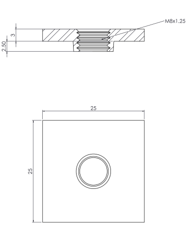 Welding plateWPQ, 25x25x3, M8, AISI 304