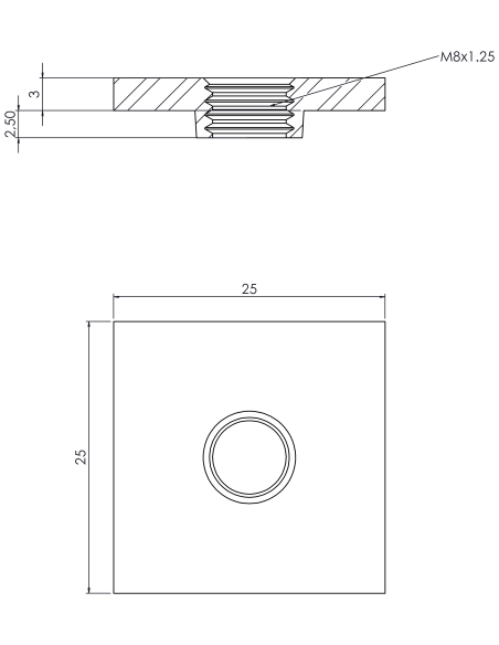 Welding plateWPQ, 25x25x3, M8, AISI 304