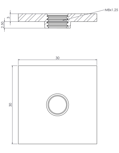 Welding plateWPQ, 30x30x3, M8, AISI 304