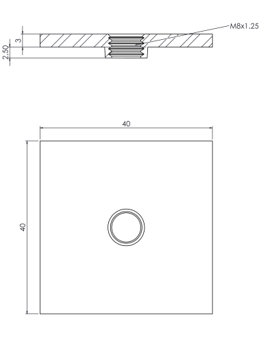 Welding plateWPQ, 40x40x3, M8, AISI 304