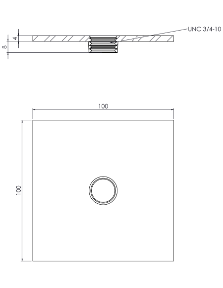 Welding plate WPQ, 100x100x4, UNC 3/4, AISI 316