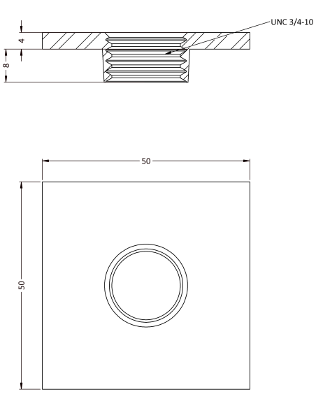 Welding plateWPQ, 50x50x4, UNC 3/4, AISI 304