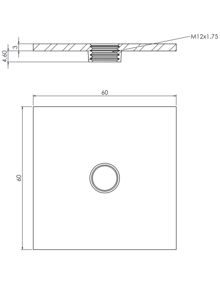 Welding plate WPQ, 60x60x3, M12, AISI 316