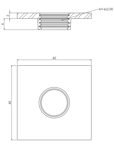 Welding plate WPQ, 40x40x3, M16, AISI 316