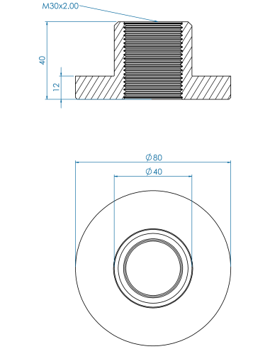 Threaded insert TIR Ø80x12, 40x28, M30x2.00, AISI 304